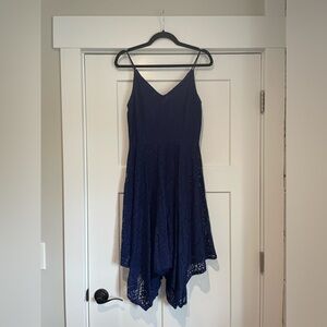 Express navy blue lace handkerchief dress